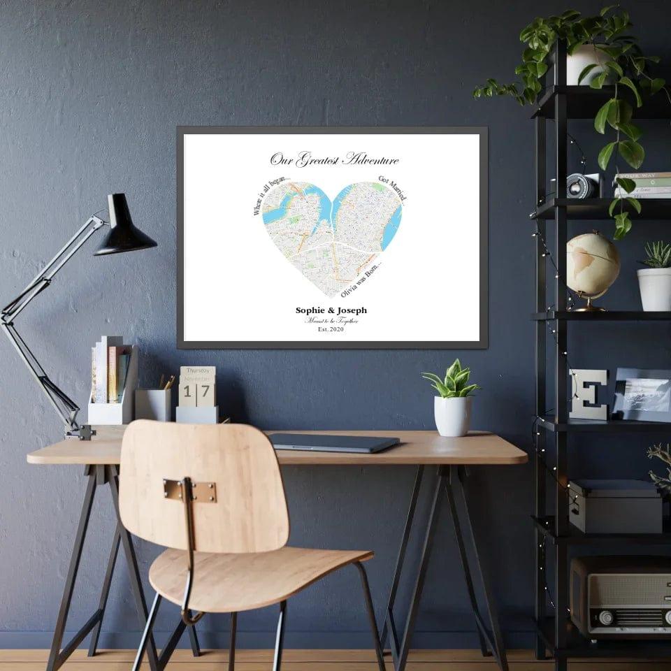 Custom Heart Shaped Triple Location Map - ARTFULANE