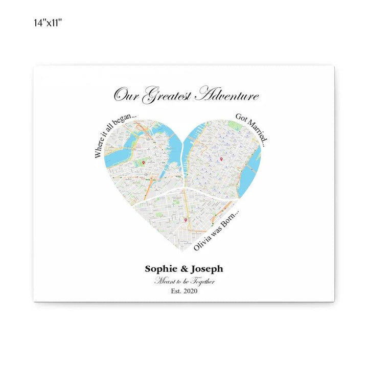 Custom Heart Shaped Triple Location Map - ARTFULANE