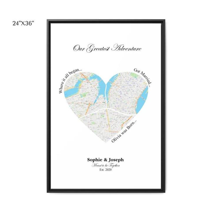 Custom Heart Shaped Triple Location Map - ARTFULANE