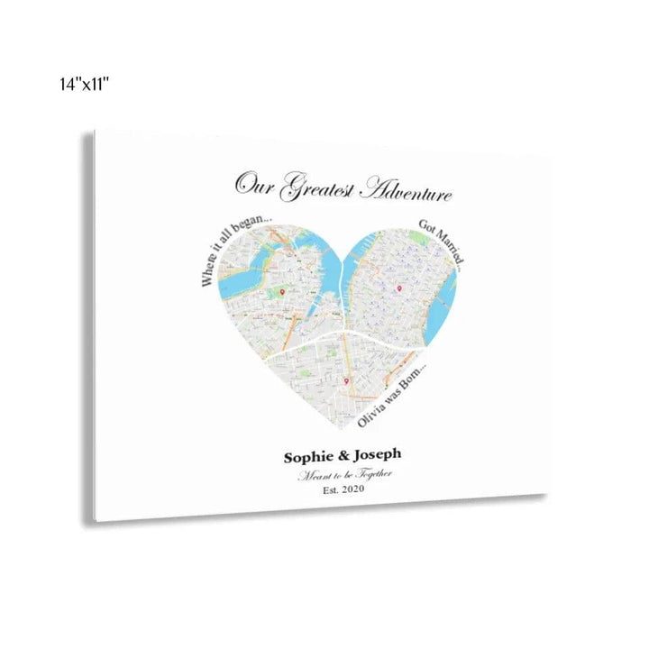 Custom Heart Shaped Triple Location Map - ARTFULANE