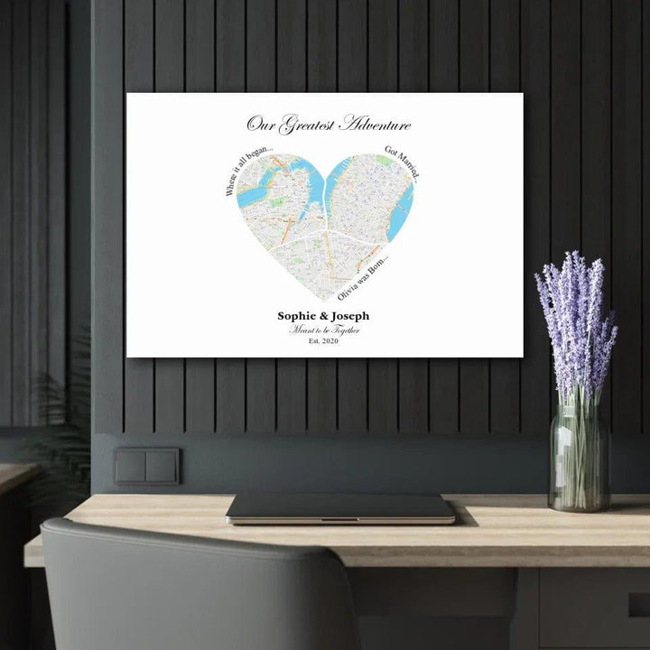 Custom Heart Shaped Triple Location Map - ARTFULANE