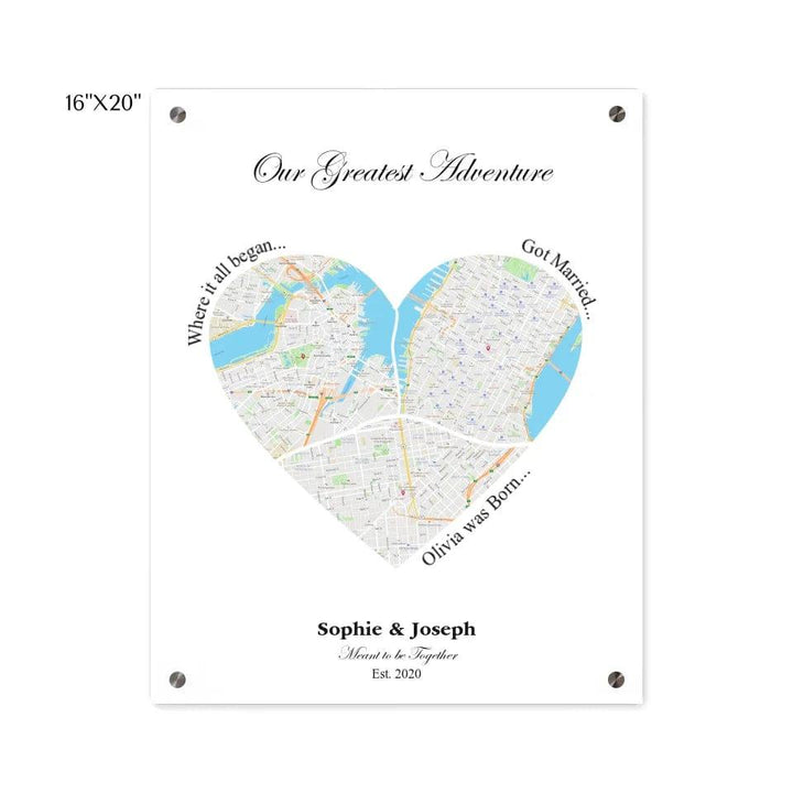 Custom Heart Shaped Triple Location Map - ARTFULANE