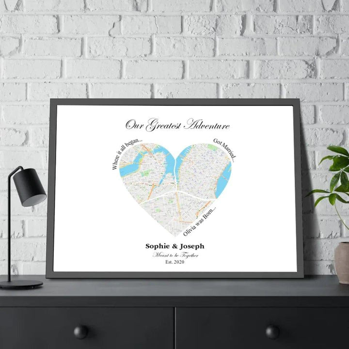 Custom Heart Shaped Triple Location Map - ARTFULANE