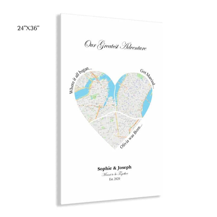 Custom Heart Shaped Triple Location Map - ARTFULANE