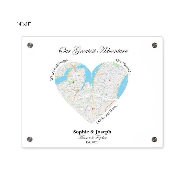 Custom Heart Shaped Triple Location Map - ARTFULANE