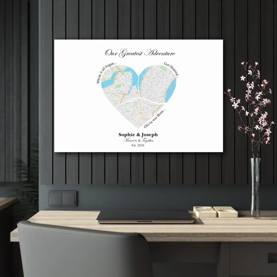 Custom Heart Shaped Triple Location Map - ARTFULANE