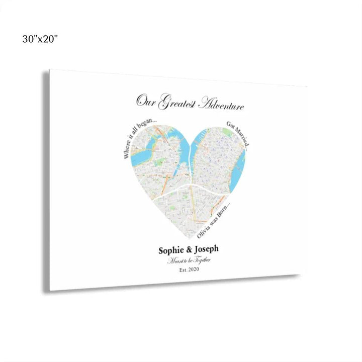 Custom Heart Shaped Triple Location Map - ARTFULANE