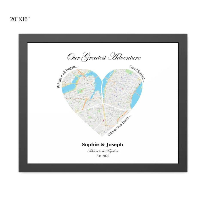 Custom Heart Shaped Triple Location Map - ARTFULANE