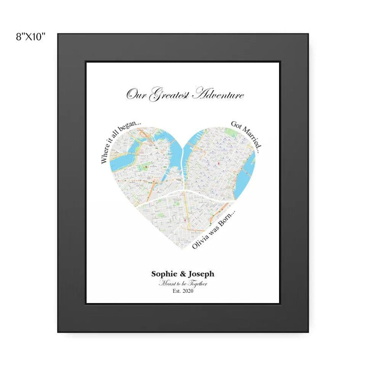 Custom Heart Shaped Triple Location Map - ARTFULANE