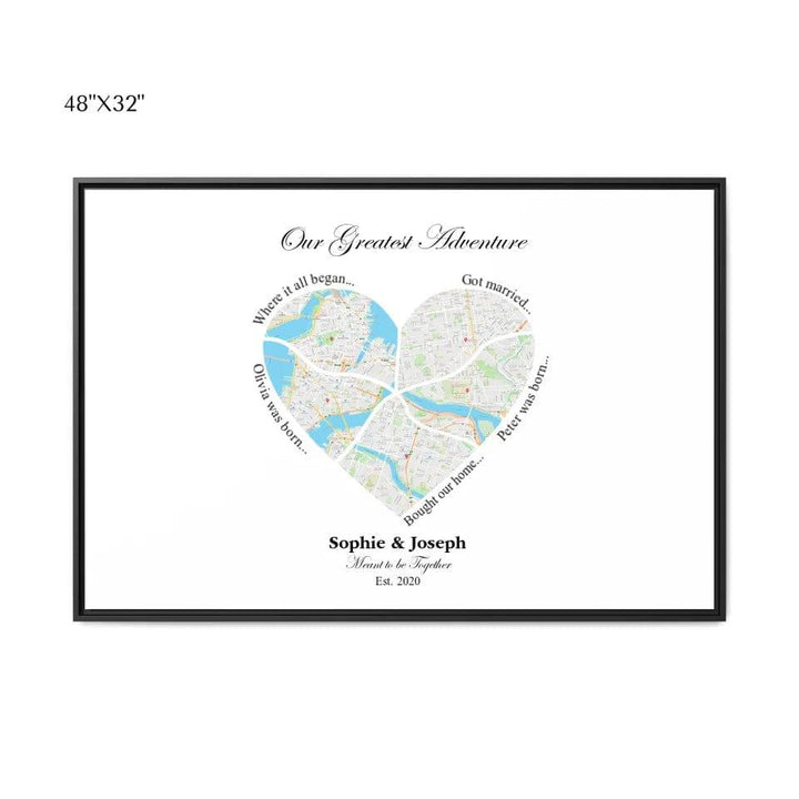 Custom Heart Shaped Five Location Map - ARTFULANE