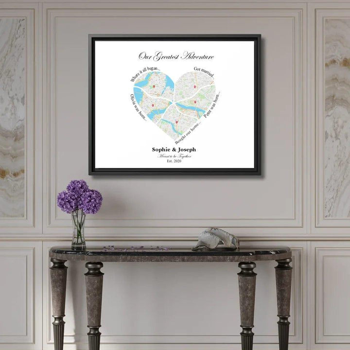 Custom Heart Shaped Five Location Map - ARTFULANE