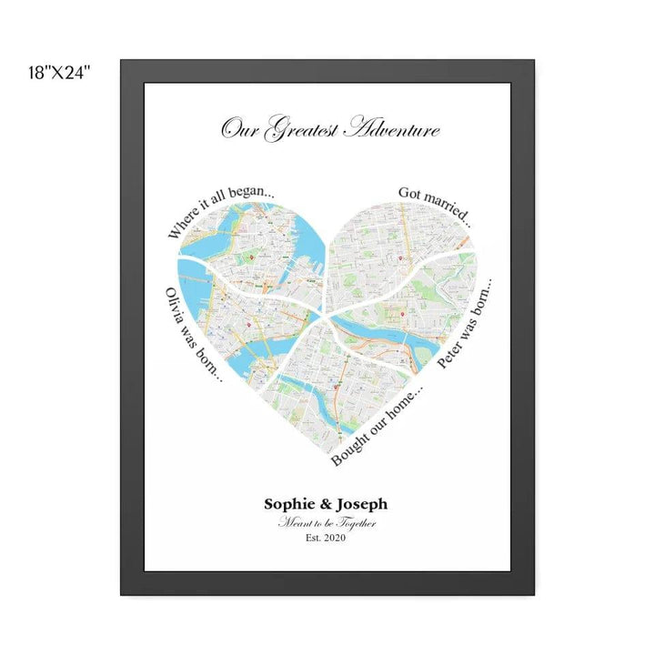 Custom Heart Shaped Five Location Map - ARTFULANE