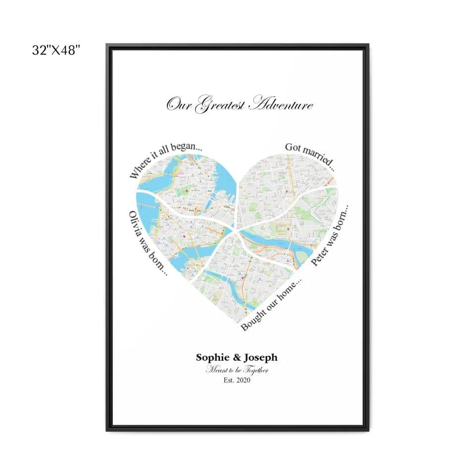 Custom Heart Shaped Five Location Map - ARTFULANE