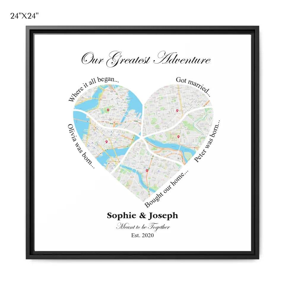 Custom Heart Shaped Five Location Map - ARTFULANE