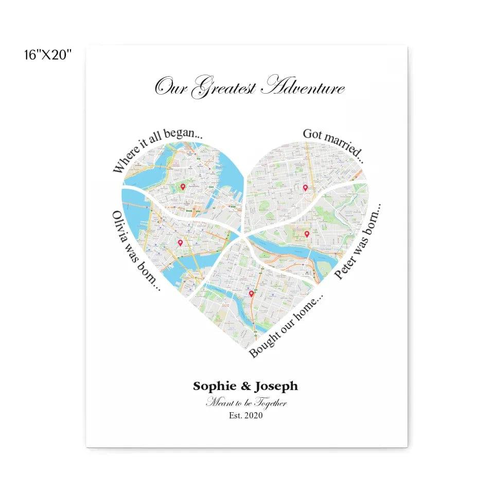 Custom Heart Shaped Five Location Map - ARTFULANE