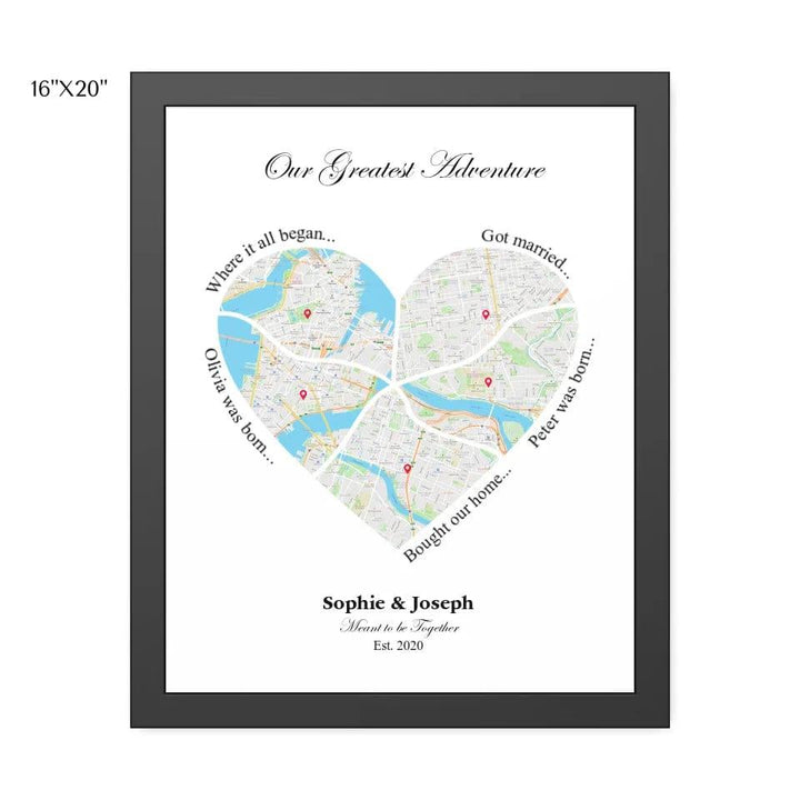 Custom Heart Shaped Five Location Map - ARTFULANE