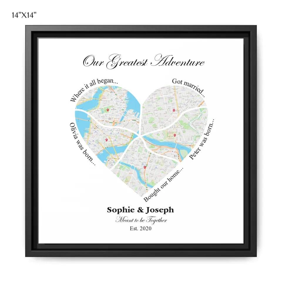 Custom Heart Shaped Five Location Map - ARTFULANE