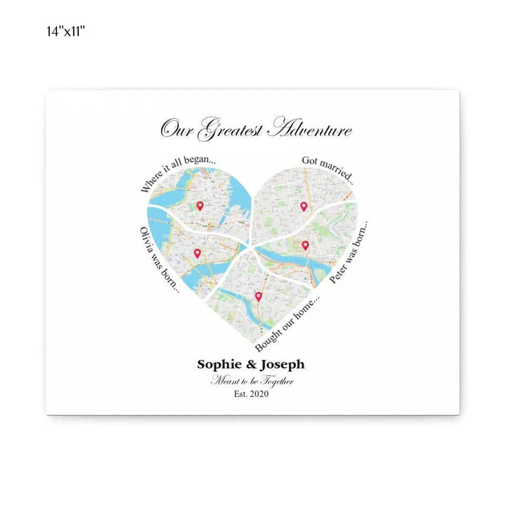 Custom Heart Shaped Five Location Map - ARTFULANE