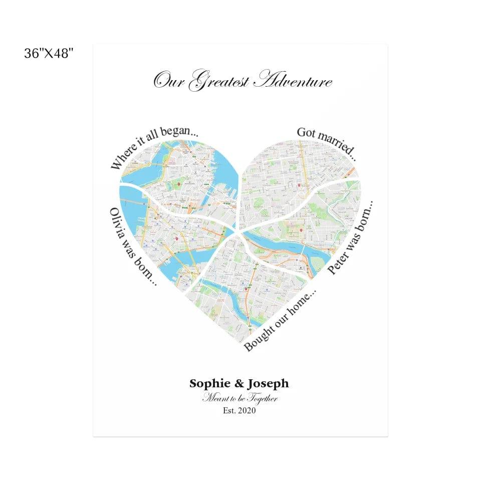 Custom Heart Shaped Five Location Map - ARTFULANE