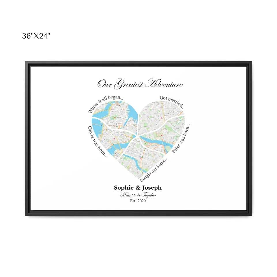 Custom Heart Shaped Five Location Map - ARTFULANE