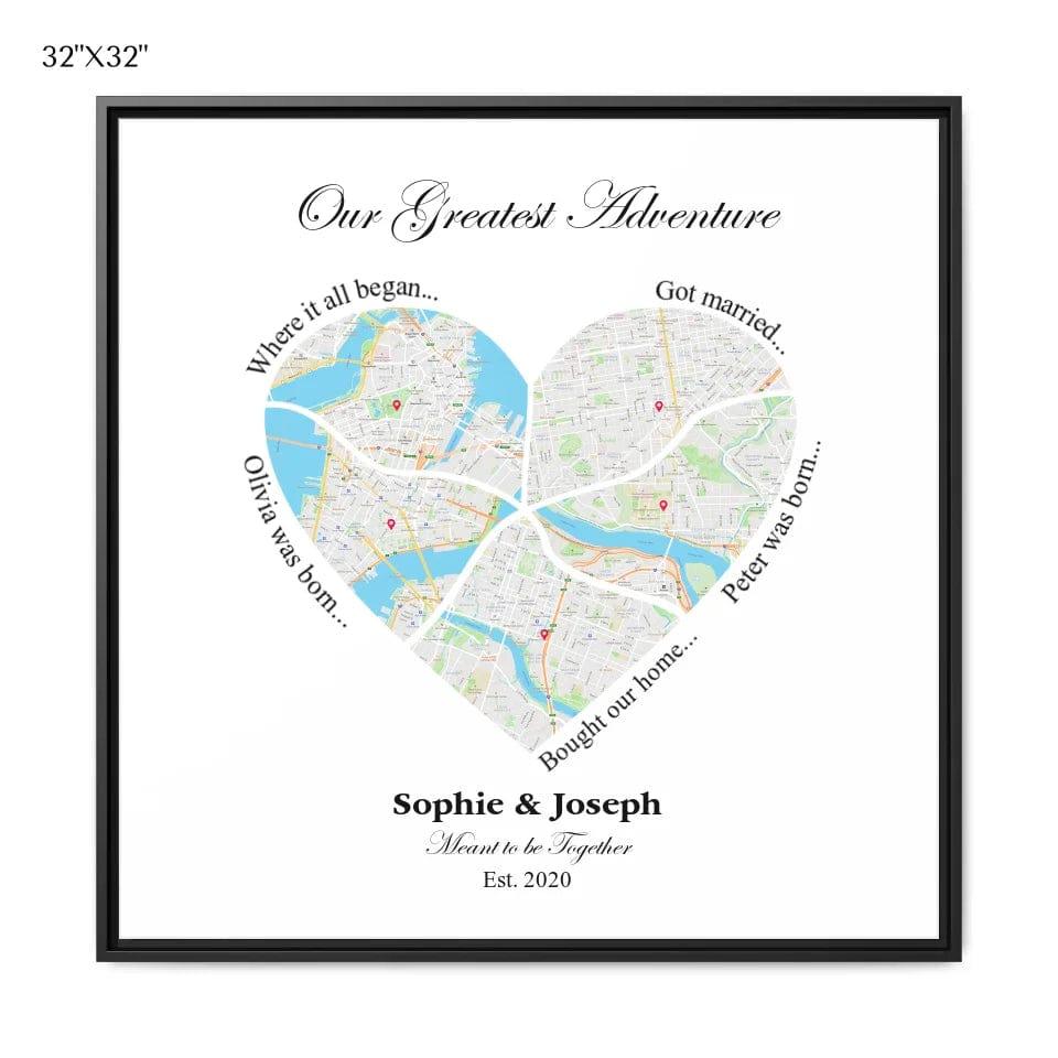 Custom Heart Shaped Five Location Map - ARTFULANE