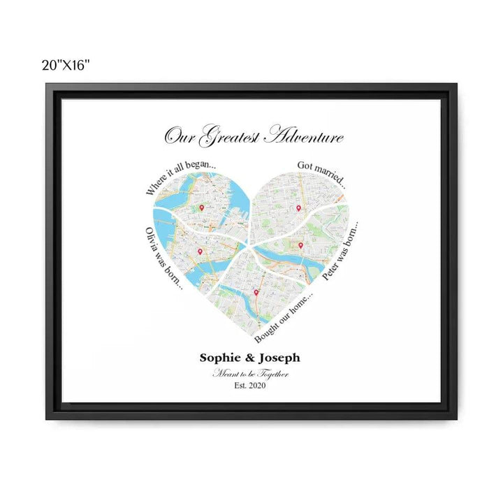 Custom Heart Shaped Five Location Map - ARTFULANE