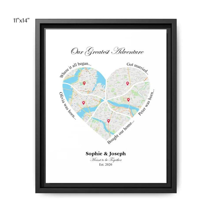 Custom Heart Shaped Five Location Map - ARTFULANE