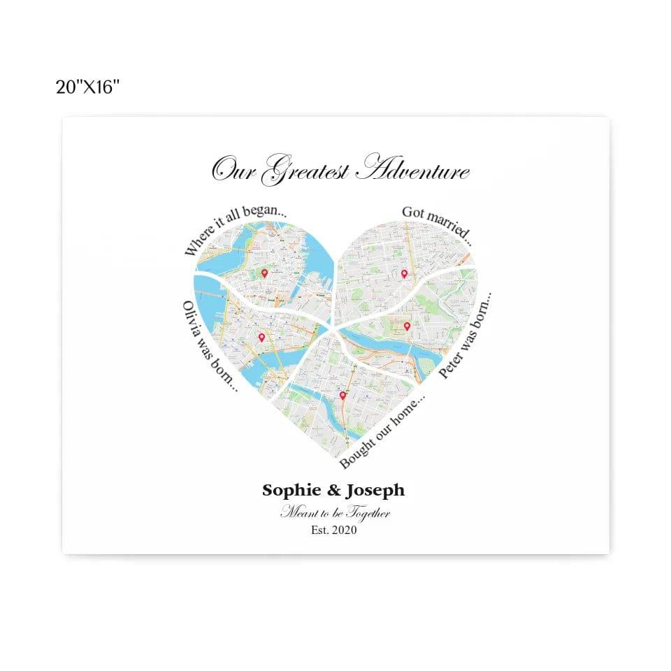 Custom Heart Shaped Five Location Map - ARTFULANE