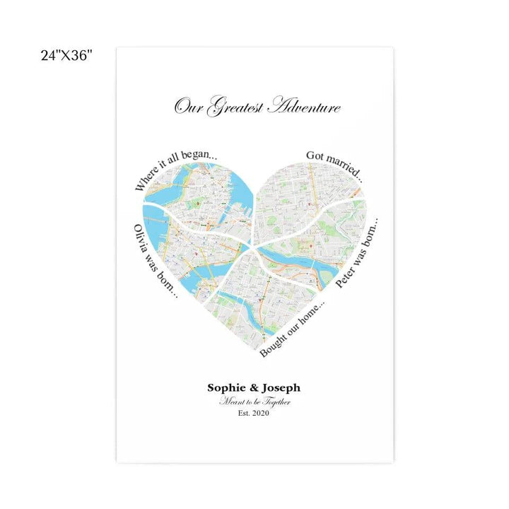 Custom Heart Shaped Five Location Map - ARTFULANE