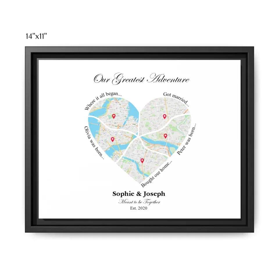 Custom Heart Shaped Five Location Map - ARTFULANE