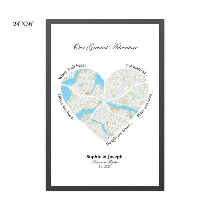 Custom Heart Shaped Five Location Map - ARTFULANE