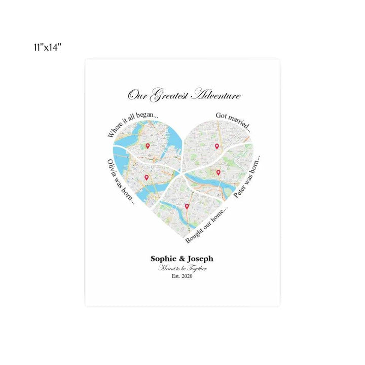 Custom Heart Shaped Five Location Map - ARTFULANE