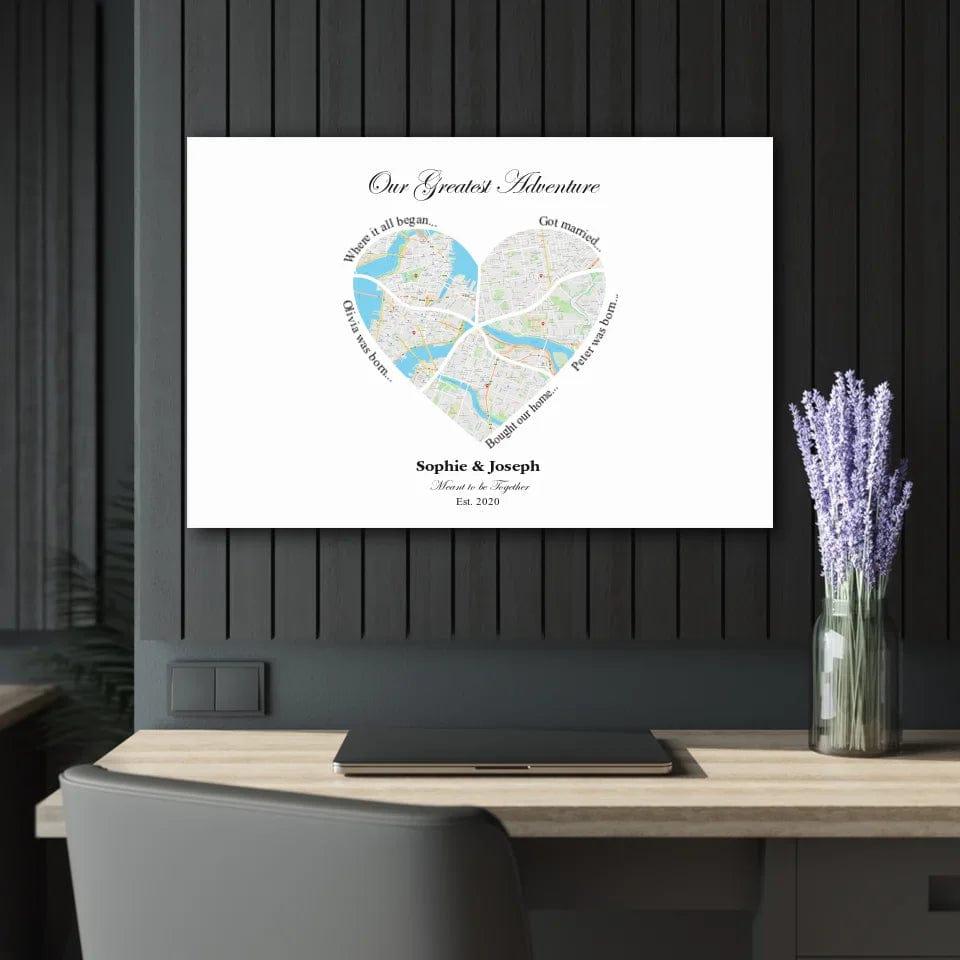 Custom Heart Shaped Five Location Map - ARTFULANE