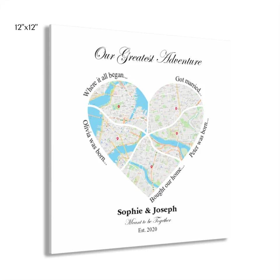 Custom Heart Shaped Five Location Map - ARTFULANE