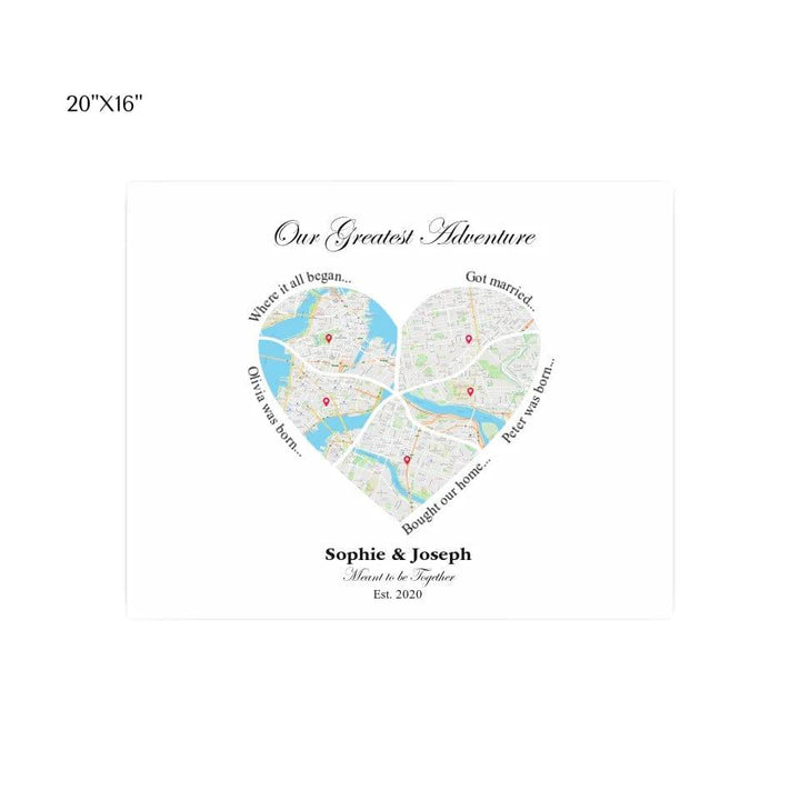 Custom Heart Shaped Five Location Map - ARTFULANE