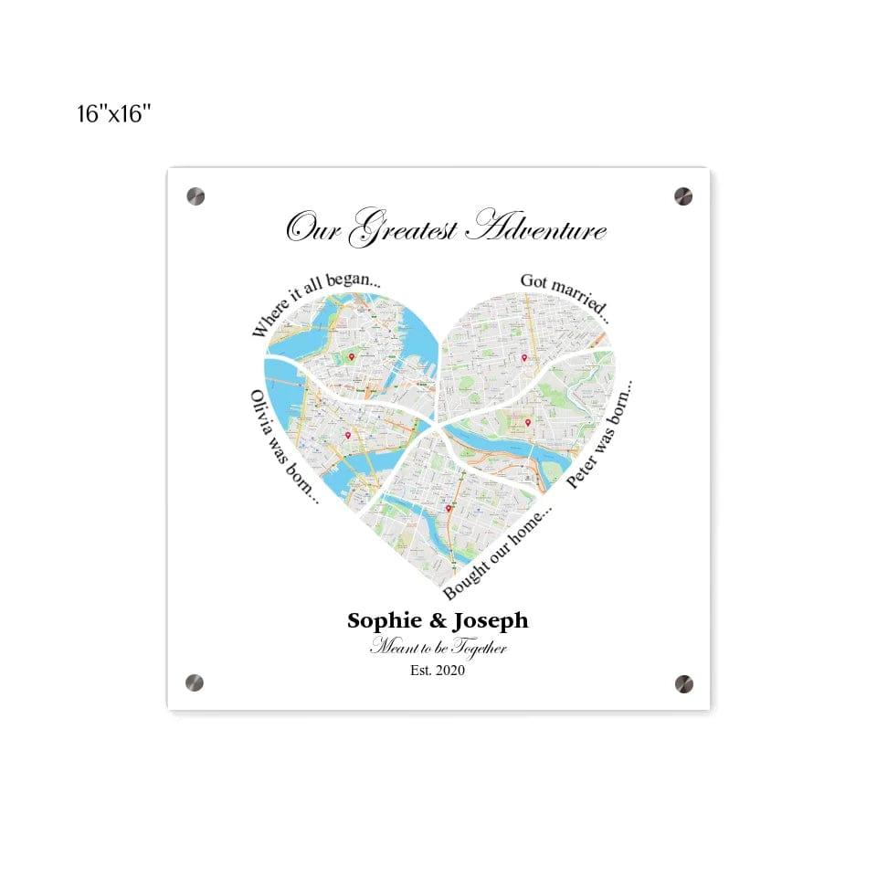 Custom Heart Shaped Five Location Map - ARTFULANE