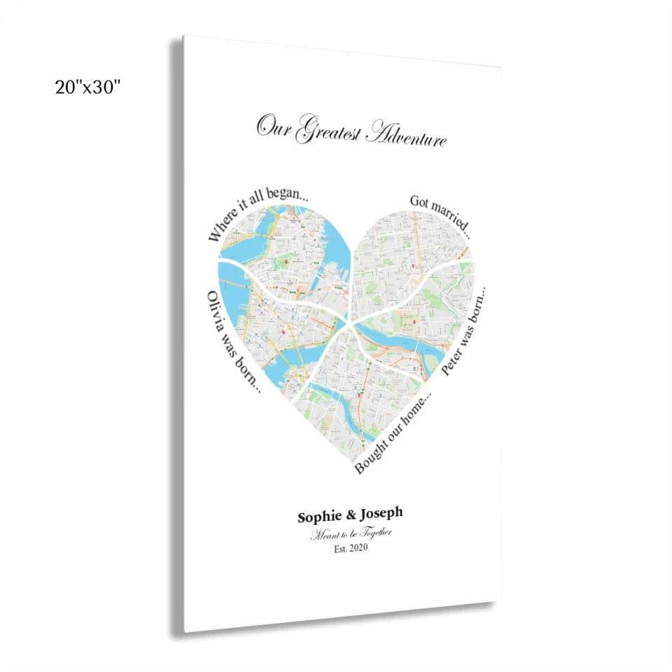 Custom Heart Shaped Five Location Map - ARTFULANE