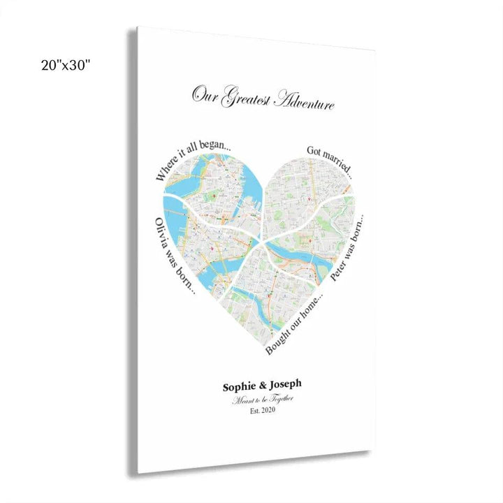 Custom Heart Shaped Five Location Map - ARTFULANE