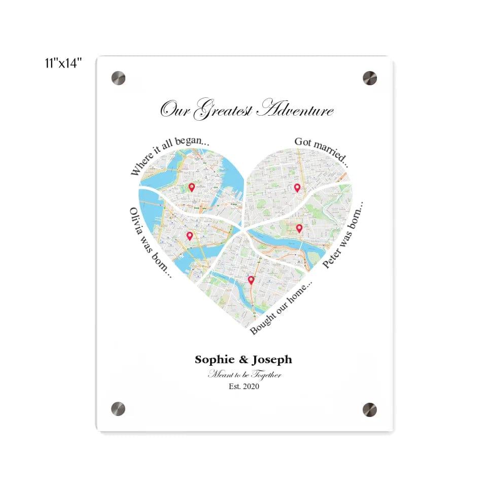 Custom Heart Shaped Five Location Map - ARTFULANE