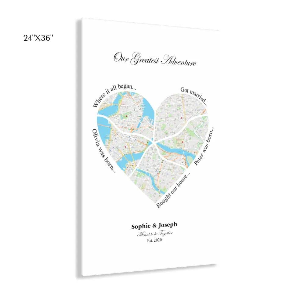 Custom Heart Shaped Five Location Map - ARTFULANE