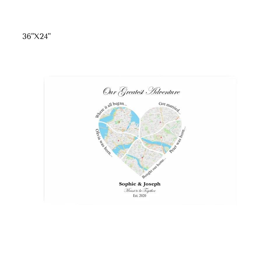 Custom Heart Shaped Five Location Map - ARTFULANE