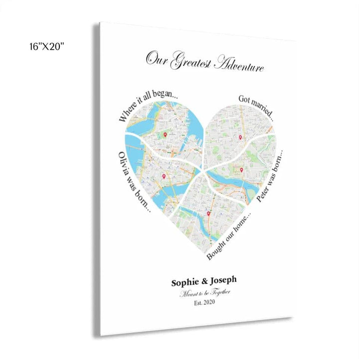 Custom Heart Shaped Five Location Map - ARTFULANE