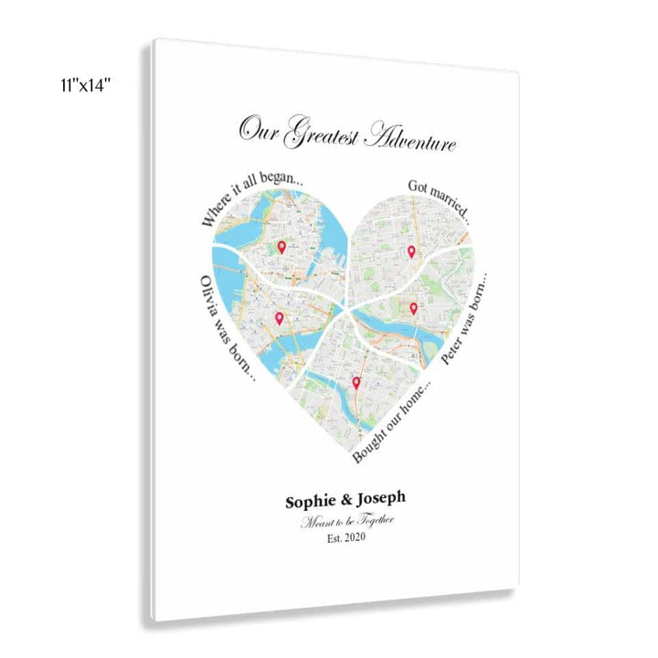 Custom Heart Shaped Five Location Map - ARTFULANE