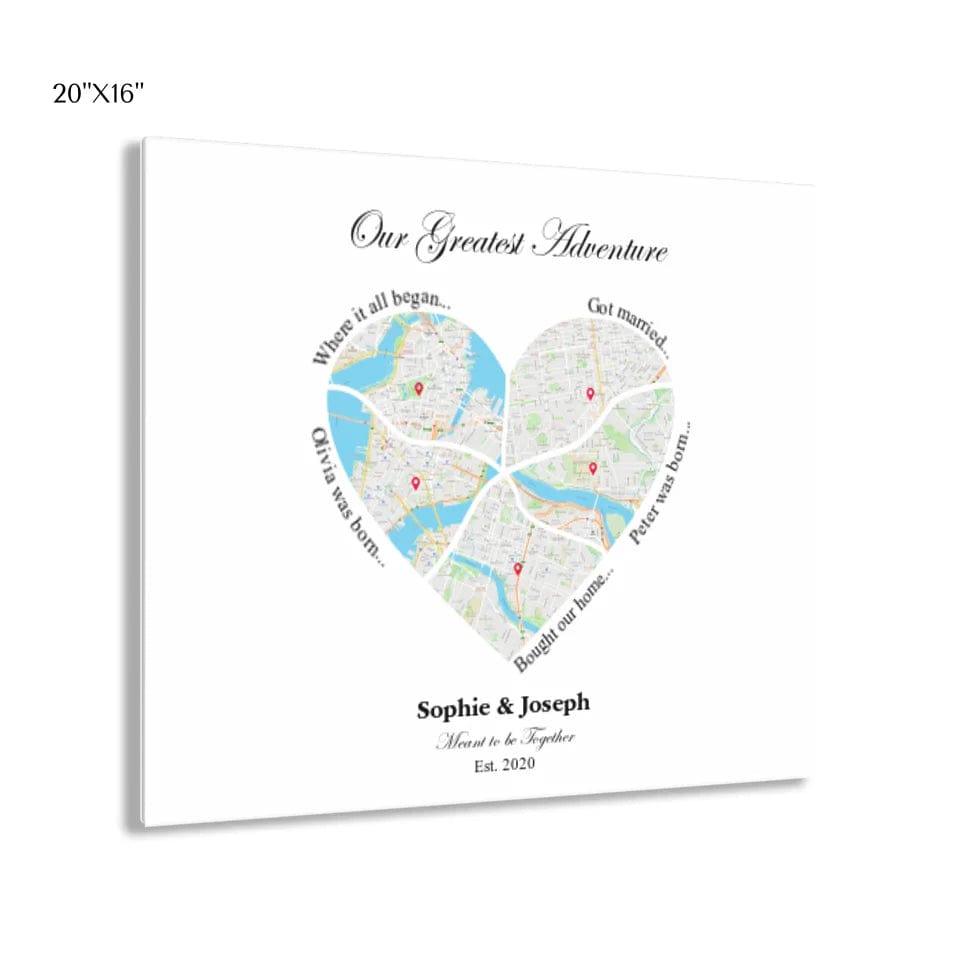 Custom Heart Shaped Five Location Map - ARTFULANE