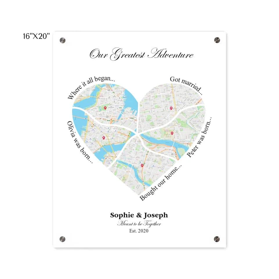 Custom Heart Shaped Five Location Map - ARTFULANE