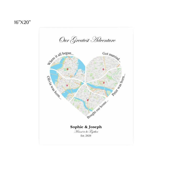 Custom Heart Shaped Five Location Map - ARTFULANE