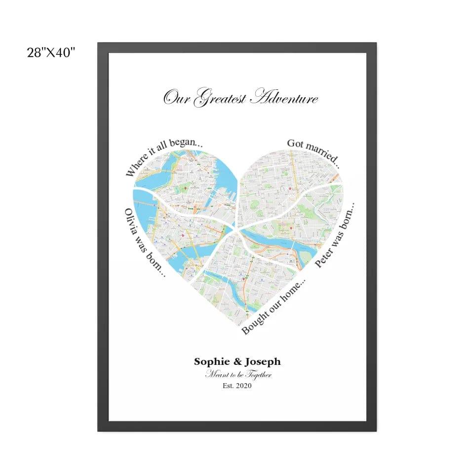 Custom Heart Shaped Five Location Map - ARTFULANE