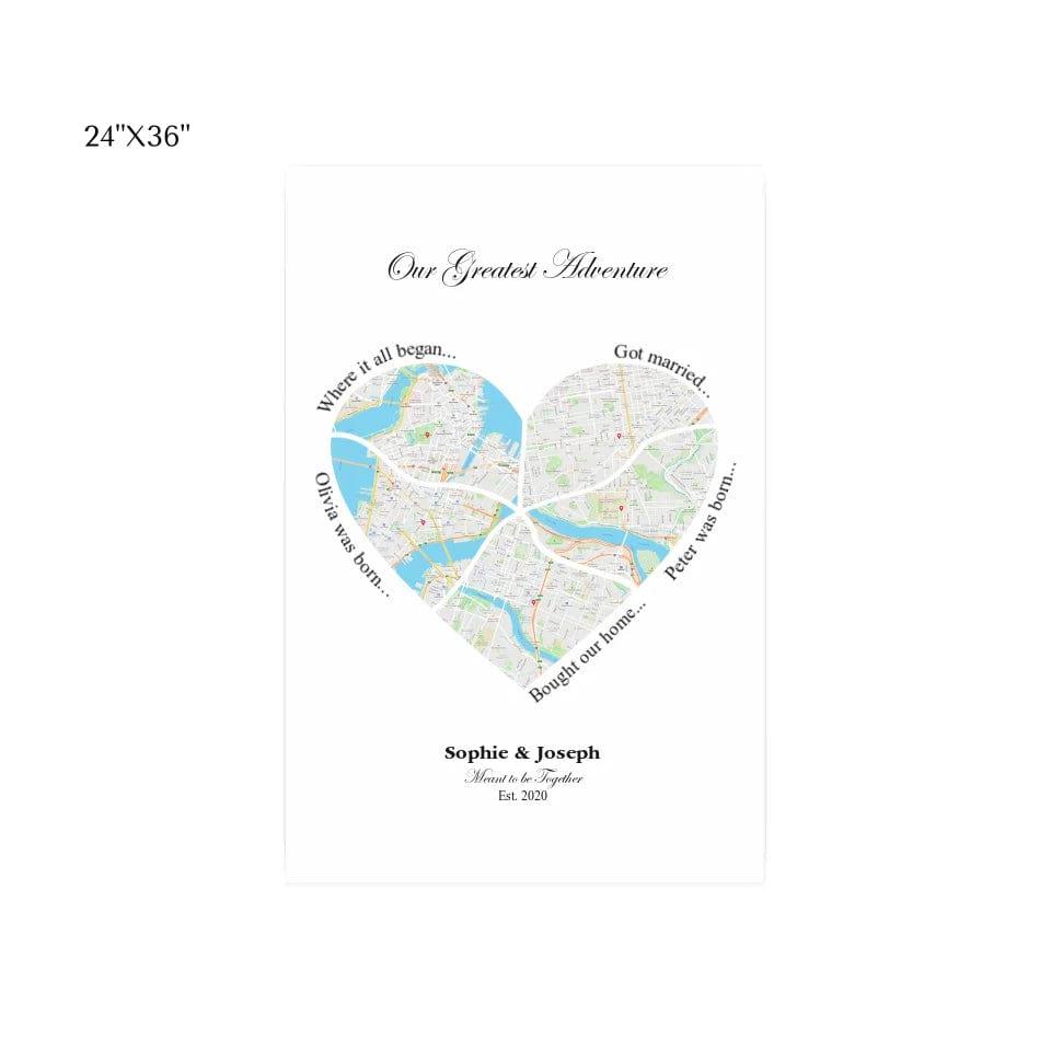 Custom Heart Shaped Five Location Map - ARTFULANE