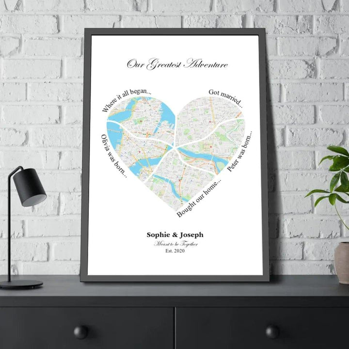 Custom Heart Shaped Five Location Map - ARTFULANE