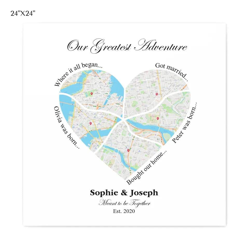 Custom Heart Shaped Five Location Map - ARTFULANE